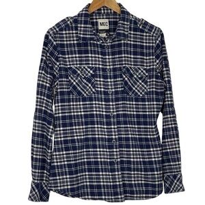 MEC Button Down Flannel Shirt Blue Plaid Slim Fit L